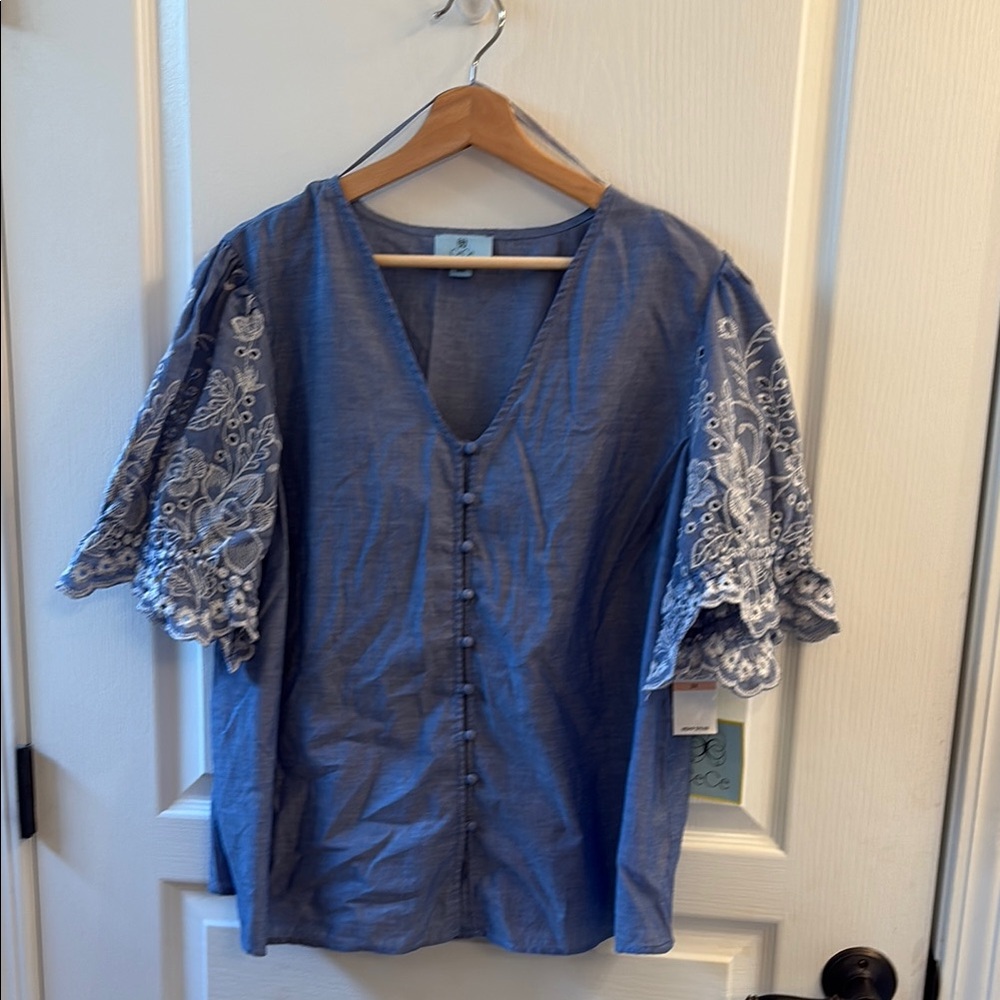 Blue Embroidered Women's Top